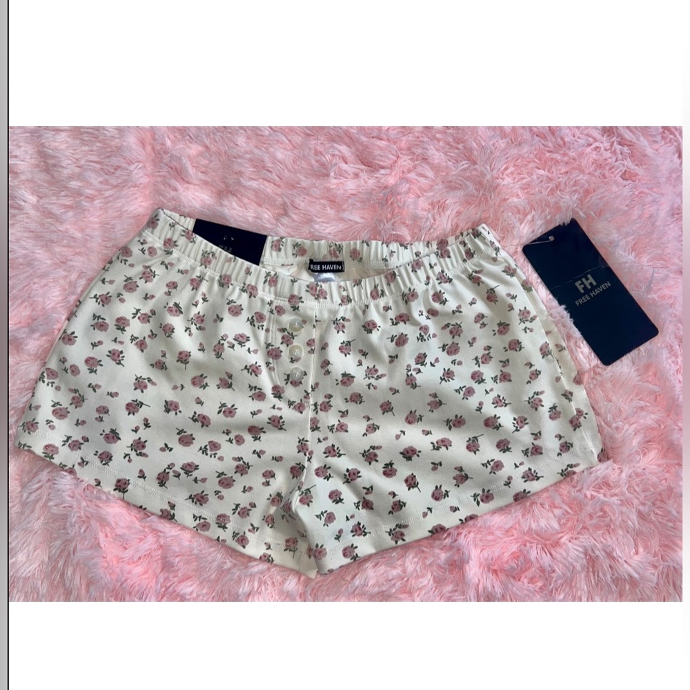 Low Waist Cream and Pink Lounge Shorts